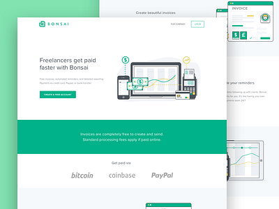 Bonsai Payment Landing Page app bitcoin finance freelancer gateway landing page payment paypal platform web design
