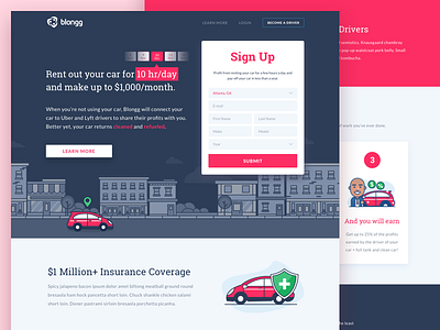 Blongg : Sharing Car to Uber and Lyft Driver car illustration insurance landing lyft page product sharing taxi transportation uber vehicle