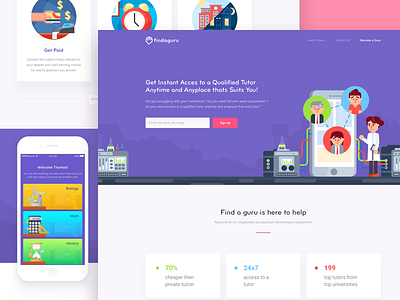 Findaguru Landing Page education guru illustration header learning platform student teacher web design