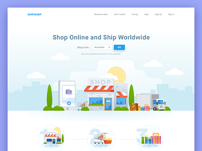 Shipping Company Landing Page big header city ecommerce how it works illustration landing page landscape online shop shipping