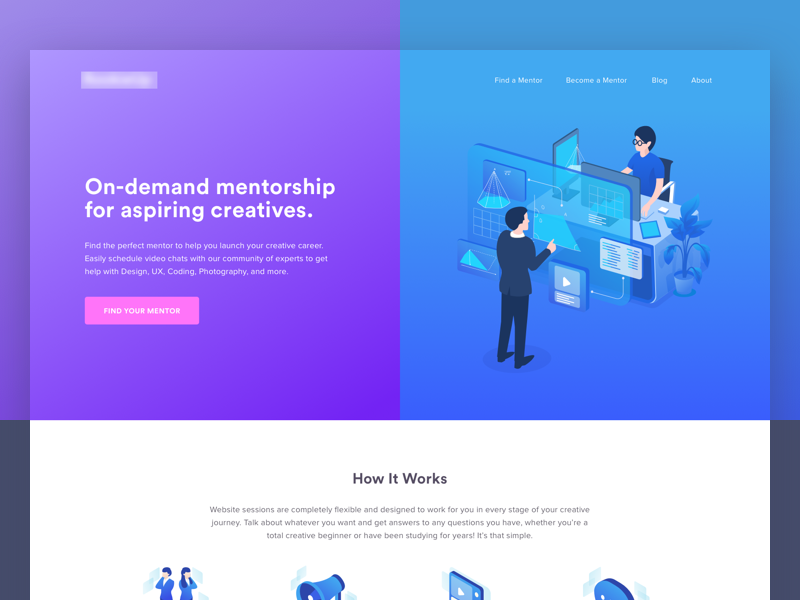 Creative Career Mentorship education learn marketing dashboard landing page cta big header isometric career mentorship creative