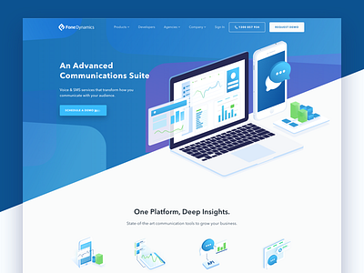 Fone Dynamics Homepage communications isometric illustration marketing communications marketing software platform platform professional marketing website saas website ui design