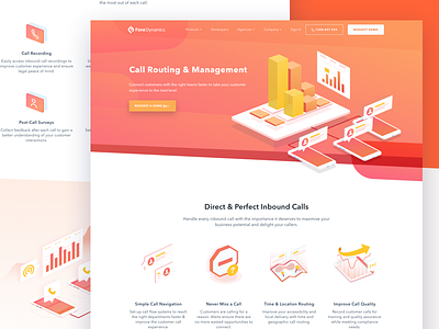 Call Routing And Management Page call routing service communications isometric illustration landing page marketing communications marketing software platform platform professional marketing website saas website ui design