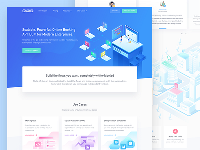 Onsched Homepage header exploration header illustration high conversion rate website icon iconspace illustration isometric illustration landing page marketing website design onboarding saas ux design vector web design