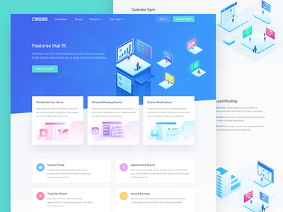 Onsched Features Page card crm features page floating card header illustration high conversion rate website icon illustration isometric illustration landing page marketing web page onboarding vector web design