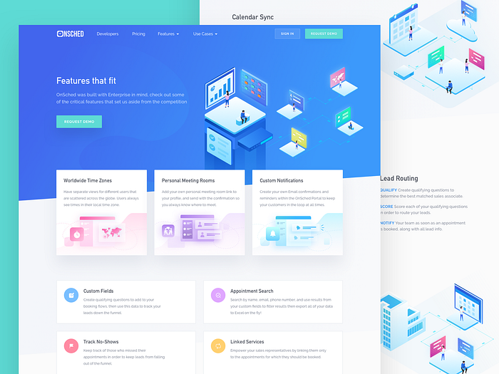 Onsched Features Page by Ibnu Mas'ud for Sebo on Dribbble