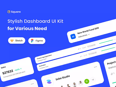 Square Stylish Dashboard UI Kit dashboard dashboard design dashboard template freebies illustration landing page project management ui kit ux ui design web analytics web app web design