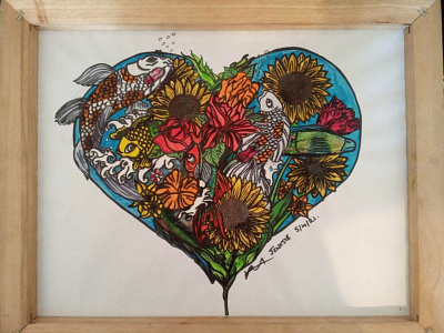 Sunflowers and koi fish painting acrylic acrylicpainting eel heart jenksies arts koi fish sunflowers
