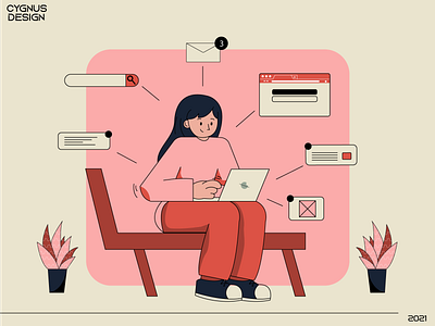 Work From Home Flat Illustration