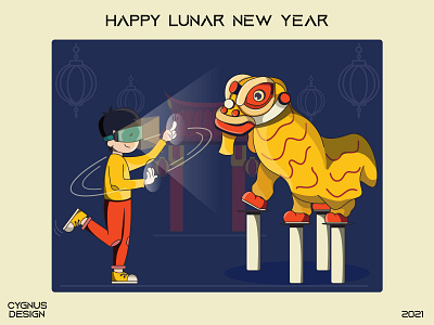 Boy in VR Glasses Watching Lunar New Year Festival 2021 chinese chinese new year festival festive glasses illustration lunar lunar new year lunarnewyear new year stayathome virtualreality vr year of the ox