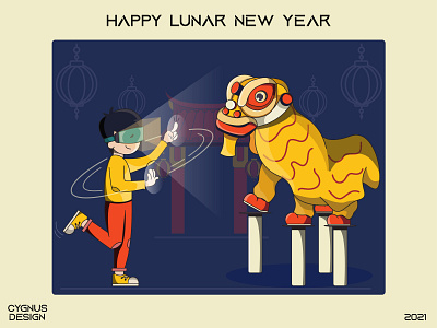 Boy in VR Glasses Watching Lunar New Year Festival