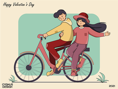 Cycling Together activity cycling flat hobby holiday illustration valentine