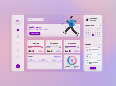 Task Management Dashboard UI/UX Design 3d app blue dashboad design drawing illustration pink ui ux violet