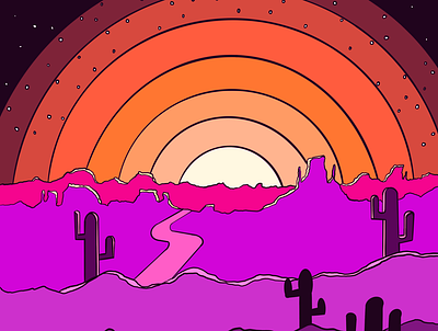 sunset desert digital art illustration sunset