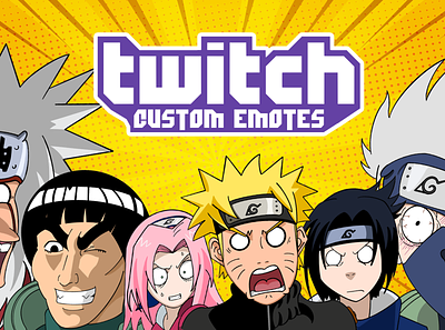 Naruto themed emotes anime emotes illustration kakashi might guy naruto sakura sasuke twitch logo