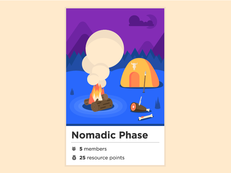 Nomadic Phase hut campfire vector illustration card