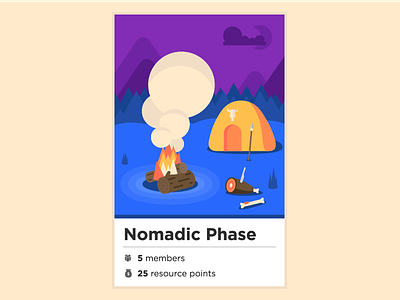 Nomadic Phase campfire card hut illustration vector