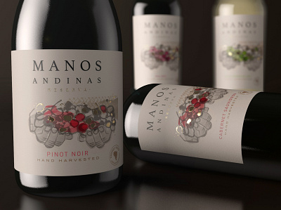 Manos Andinas award winning bottle label bottle mockup branding concept illustration illustration art packagedesign packaging typography wine label