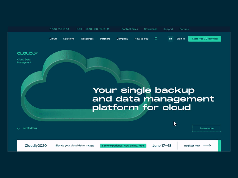 The concept for Cloud Data Management Service 3d animation cloud concept data data management webdesign website