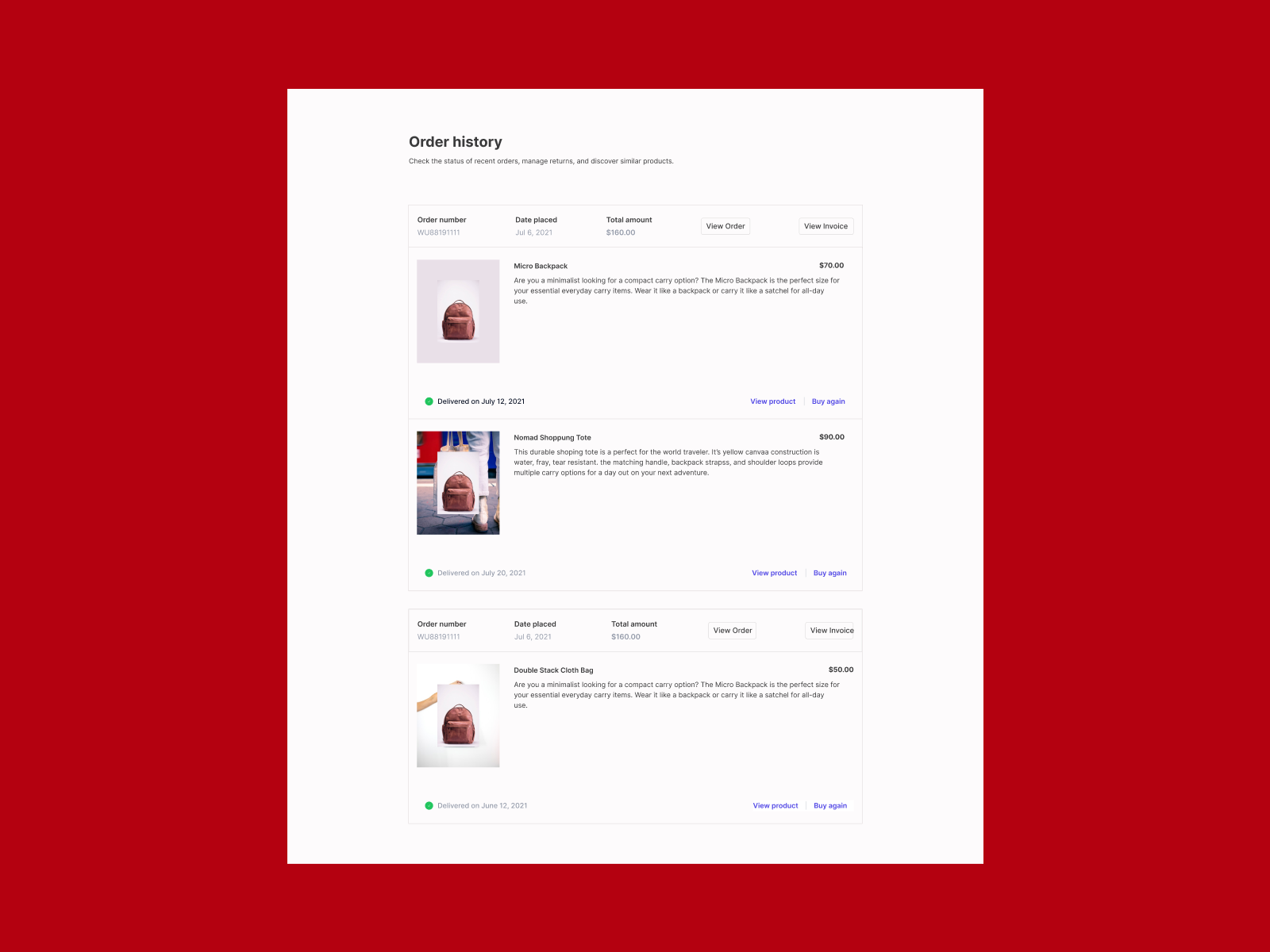 Responsive Website Order history page design by Tolu Ogunwenmo on Dribbble