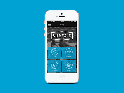 Surfaid App - Home Screen app ios ios 7 iphone mobile nonprofit student work surfaid surfing ui ui design