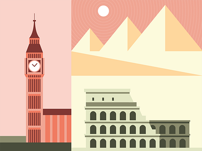 London, Giza, Rome big ben colosseum egypt flat illustration italy landmarks london minimal pyramids rome travel