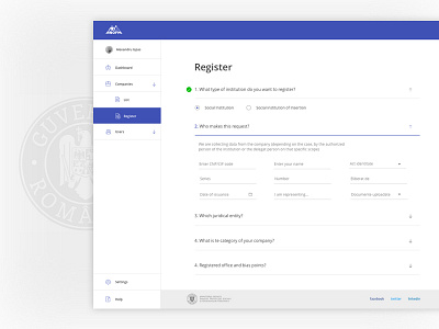 Dashboard - Register steps accordion clean dashboard desktop goverment material design register steps ui