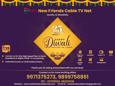 New Friends Cable TV Net Diwali Poster design illustration logo typography vector