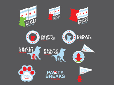 Pawty Breaks Chi (WIP) chicago dog dog walking graphic design illustration logo vector