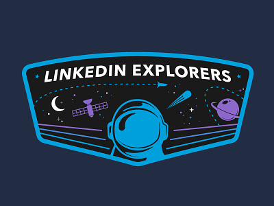 Space Exploration hackday branding concept badge linkedin patch planet rocketship satellite space spaceman