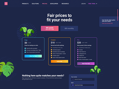 Pricing page UI