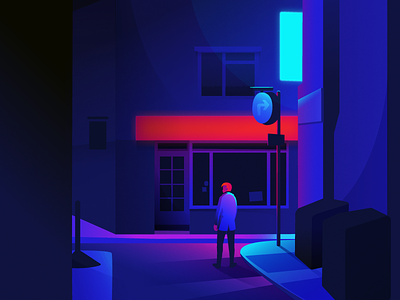 Neon Street cyberpunk illustration neon night scene street