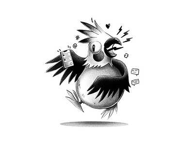 The Tweeter bird black white grain illustration parrots twitter