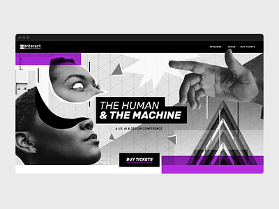 The Human & The Machine artwork blackandwhite branding collage conference cyberpunk futurism human illustration machine ui webdesign website