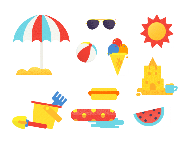 Summer Assets ball hotdog ice cream lifebuoy sandcastle summer sun sunglass toy umbrella watermelon