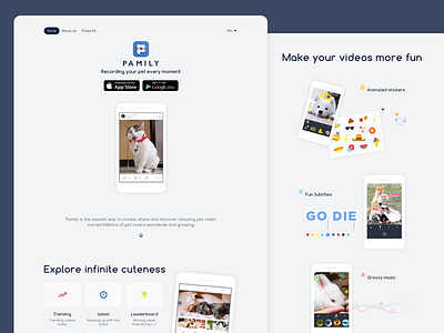 Pamily New Website app cat design dog landing page pet sticker ui web website