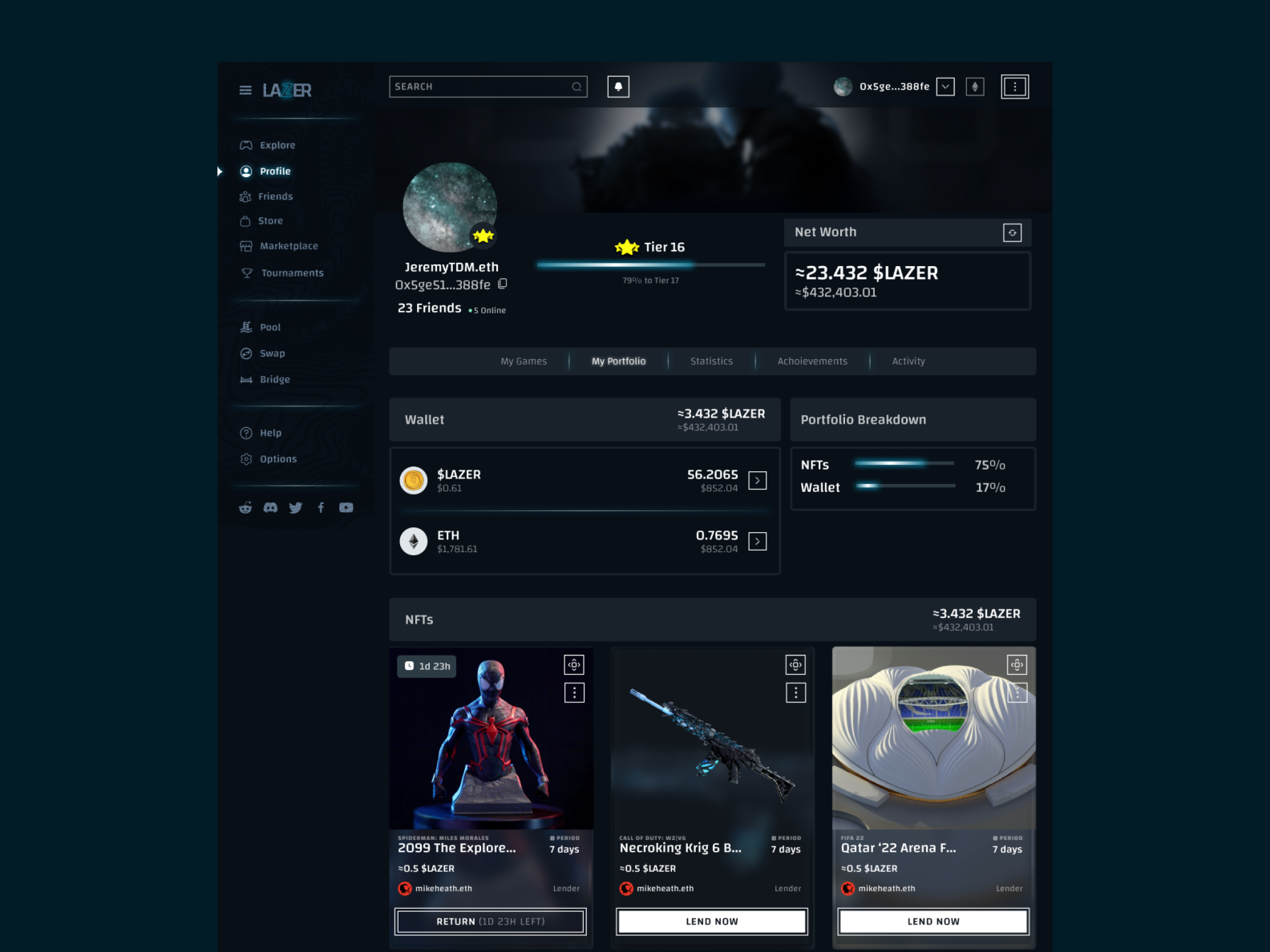 Gamer Portfolio Page for Lazer by Stephen Jeremiah on Dribbble