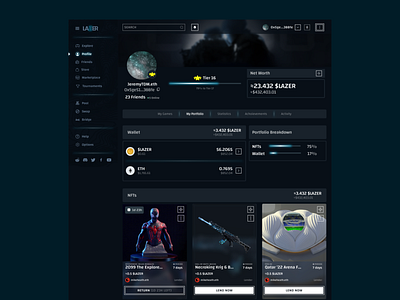 Gamer Portfolio Page for Lazer blockchain gaming case study design figma game design gamefi nft p2e product design ui ux web3