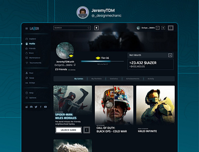 Profile page for Web3 Gaming Ecosystem case study design gamefi gaming product design ui ux web3