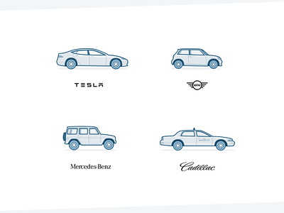 Car Illustrations - Weekly Project blue cadillac car collection duotone illustration mercedes mini model x tesla