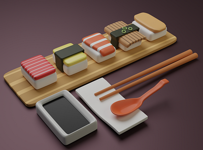 Sushi Set 3d 3d artist 3d illustration 3dfood art asia asian food blender blendercycles cycles cyclesrender illustration japan japanese food sushi