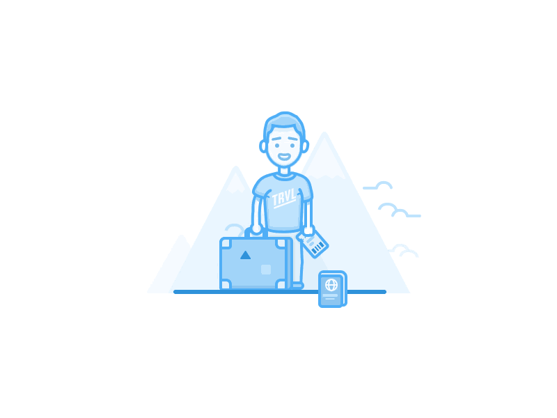 Animated illustration animated animation clouds icon illustration mountain suitcase traveller vacation