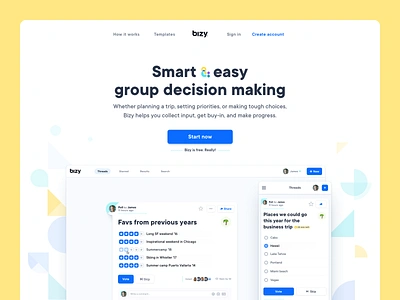 Bizy Landing Page application bizy collaborate collaboration header home page homepage landing page poll question questionnaire screenshot survey web app webapp website