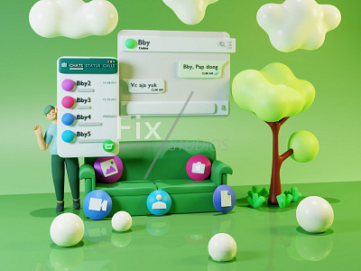 3D Illustration about Whatsapp Interface
