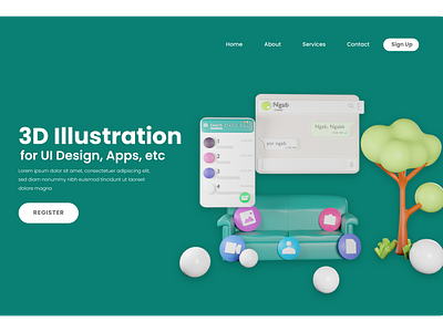 3D Illustration in Landing Page or Website