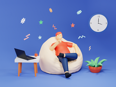 3D Illustration of relax with a cup of coffee 3d icons 3d illustration figma landing design landing pag uidesign