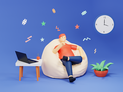 3D Illustration of relax with a cup of coffee