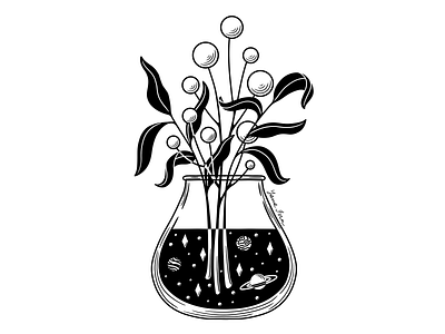 Space Flowers book illustration bouquet doodle fantasy art flower illustration ink inking inktober inktober2022 inktober52 lineart merch space tshirt design vase