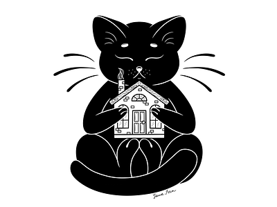 Home Cozy animal black and white black cat cat design home house illustration ink ink artist ink cat ink house inking inktober inktober52 lineart logo simple design tshirt design
