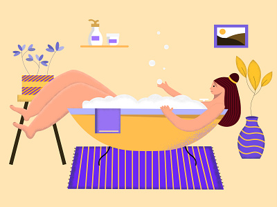 bathroom art bath bathroom character character design design dribbble flat flower girl home house illustraion illustrator plants quick relax shower spa vector